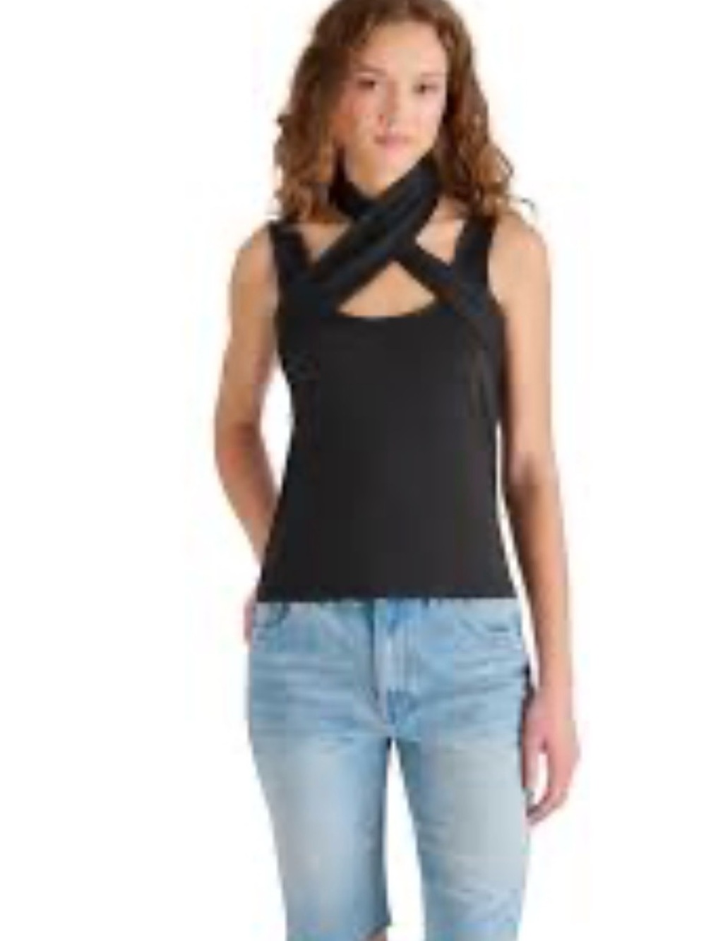 Steve Madden Black Crisscross Halter Tank